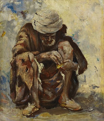 Hockender Marokkaner von Frank Buchser als Kunstdruck auf Leinwand