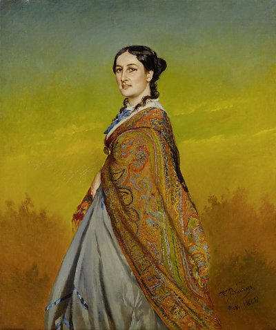 Porträt einer amerikanischen Ranchersfrau von Frank Buchser als Kunstdruck auf Leinwand