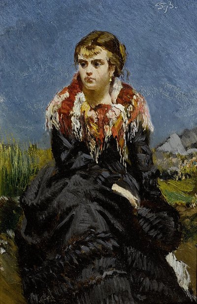 Porträt einer jungen Frau von Frank Buchser als Kunstdruck auf Leinwand