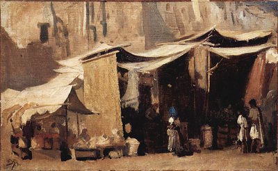 Straßenszene in Algier von Frank Buchser als Kunstdruck auf Leinwand