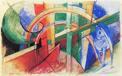 Blaues Pferd mit Regenbogen von Franz Marc als Kunstdruck auf Leinwand