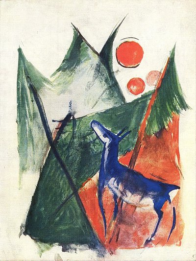 Blaues Reh in Landschaft von Franz Marc als Kunstdruck auf Leinwand