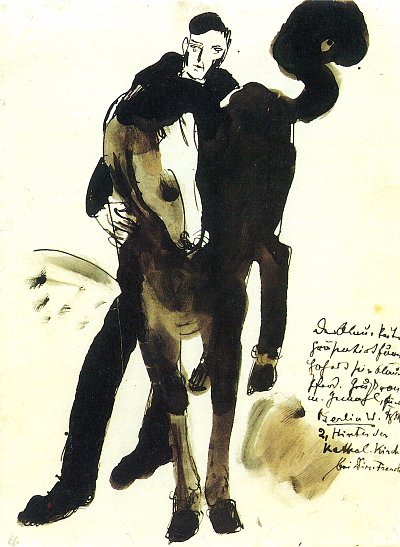 Der blaue Reiter und sein Pferd von Franz Marc als Kunstdruck auf Leinwand