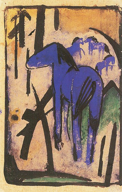 Die Mutterstute der blauen Pferde von Franz Marc als Kunstdruck auf Leinwand