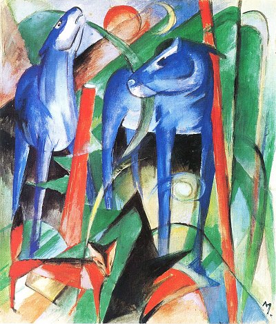 Drei Fabeltiere von Franz Marc als Kunstdruck auf Leinwand