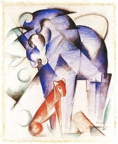 Fabeltiere Pferd und Hund von Franz Marc als Kunstdruck auf Leinwand