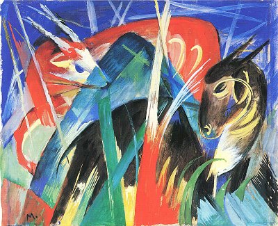 Fabeltiere Tierkomposition von Franz Marc als Kunstdruck auf Leinwand