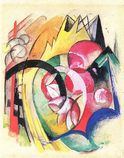 Farbige Blumen von Franz Marc als Kunstdruck auf Leinwand