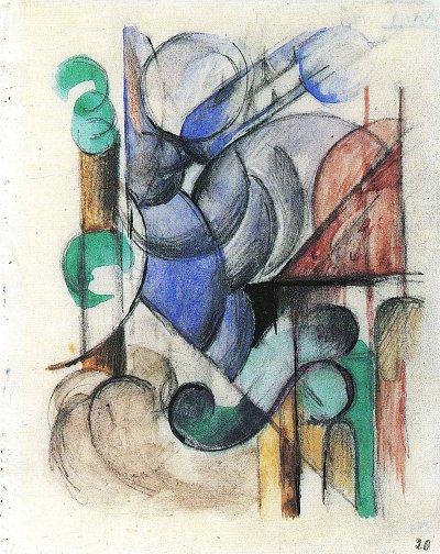Haus in abstrakter Landschaft von Franz Marc als Kunstdruck auf Leinwand