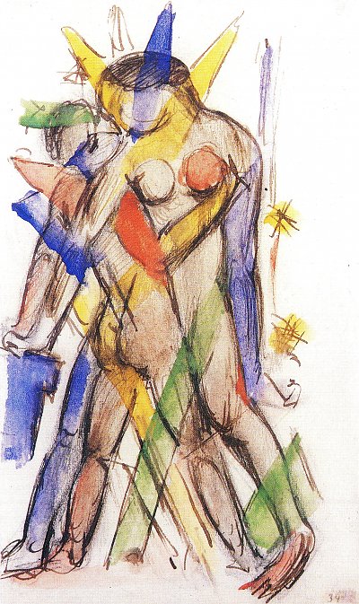 Liebespaar von Franz Marc als Kunstdruck auf Leinwand