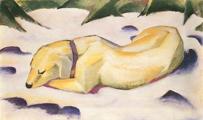 Liegender Hund im Schnee von Franz Marc als Kunstdruck auf Leinwand