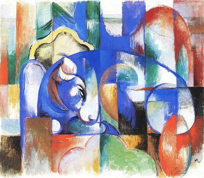 Liegender Stier 2 von Franz Marc als Kunstdruck auf Leinwand