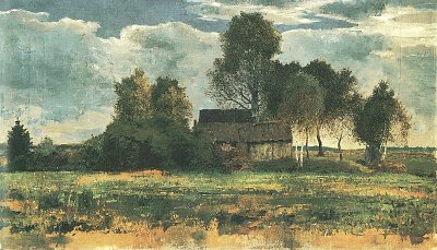 Moorhuetten im Dachauer Moos von Franz Marc als Kunstdruck auf Leinwand