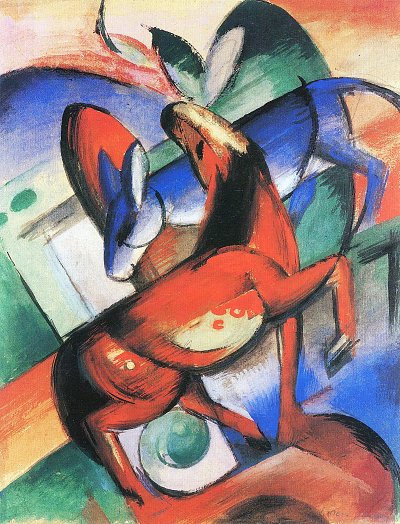 Pferd und Esel von Franz Marc als Kunstdruck auf Leinwand