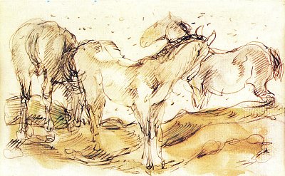 Pferde auf der Weide von Franz Marc als Kunstdruck auf Leinwand
