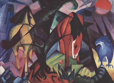 Pferde und Adler von Franz Marc als Kunstdruck auf Leinwand