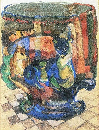 Pokal mit Fuchs und Rehbock von Franz Marc als Kunstdruck auf Leinwand