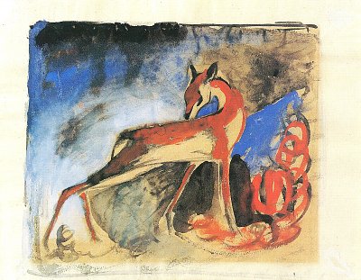 Rotes Reh von Franz Marc als Kunstdruck auf Leinwand