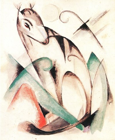 Sitzendes Fabeltier von Franz Marc als Kunstdruck auf Leinwand