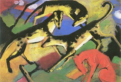 Spielende Hunde von Franz Marc als Kunstdruck auf Leinwand