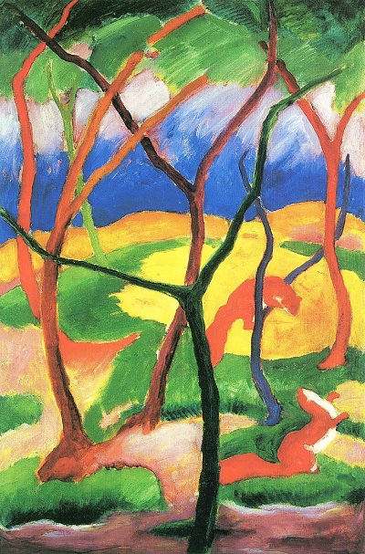Spielende Wiesel von Franz Marc als Kunstdruck auf Leinwand