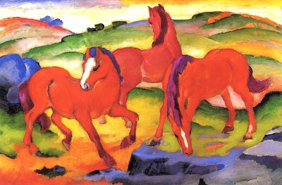 Weidende Pferde von Franz Marc als Kunstdruck auf Leinwand