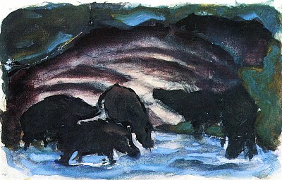 Wildschweine im Wasser von Franz Marc als Kunstdruck auf Leinwand