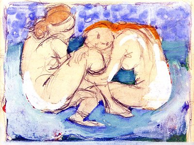 Zwei Akte auf Blau von Franz Marc als Kunstdruck auf Leinwand