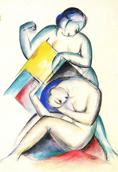 Zwei Frauenakte von Franz Marc als Kunstdruck auf Leinwand