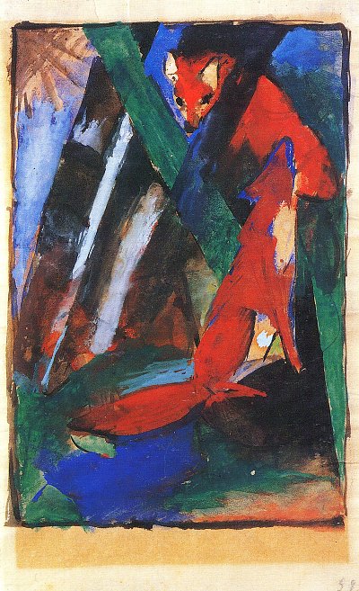 Zwei Fuechse von Franz Marc als Kunstdruck auf Leinwand