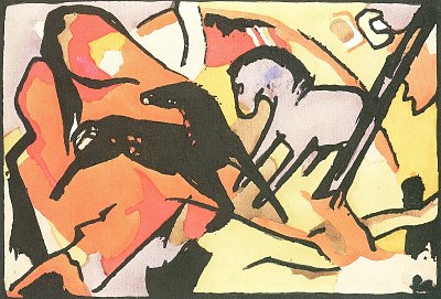 Zwei Pferde 3 von Franz Marc als Kunstdruck auf Leinwand