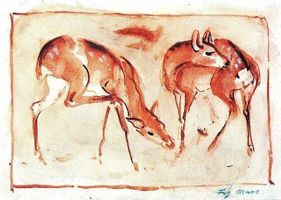 Zwei Rehe von Franz Marc als Kunstdruck auf Leinwand