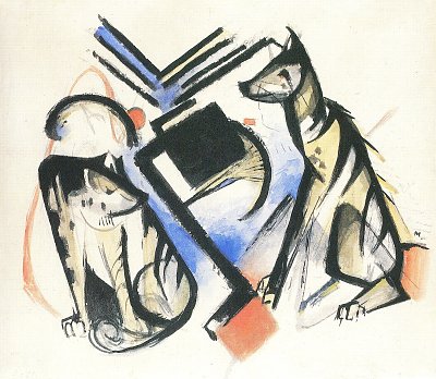 Zwei Woelfe von Franz Marc als Kunstdruck auf Leinwand