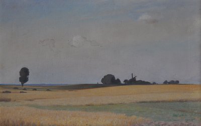 Mecklenburgische Landschaft mit Windmühle von Franz-Bunke als Kunstdruck auf Leinwand