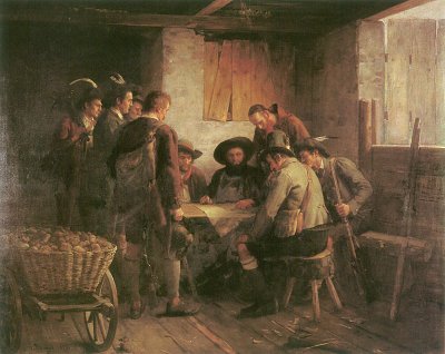 Der Kriegsrat Andreas Hofers von Franz Defregger als Kunstdruck auf Leinwand