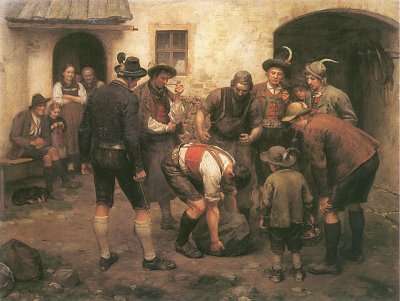 Die Kraftprobe von Franz Defregger als Kunstdruck auf Leinwand