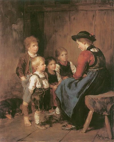 Kinderszene von Franz Defregger als Kunstdruck auf Leinwand