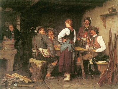 Wilderer in der Sennhütte von Franz Defregger als Kunstdruck auf Leinwand