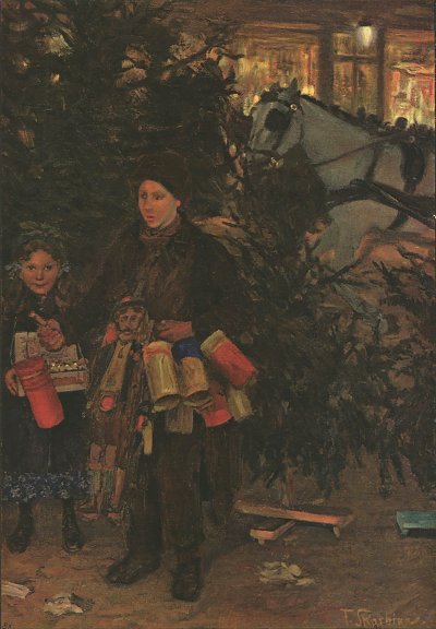 Auf dem Weihnachtsmarkte von Franz-Skarbina als Kunstdruck auf Leinwand