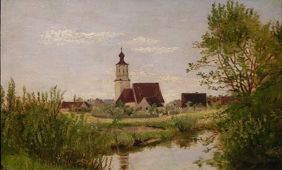 Landschaft mit Kirche von Franz von Lenbach als Kunstdruck auf Leinwand