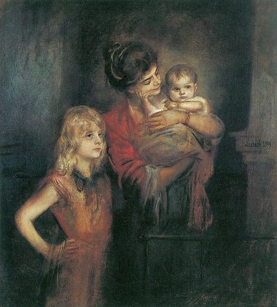 Lolo von Lenbach mit Töchtern Marion und Gabriele von Franz von Lenbach als Kunstdruck auf Leinwand