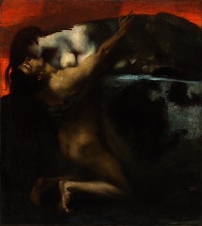 Der Kuss der Sphinx von Franz-von-Stuck als Kunstdruck auf Leinwand