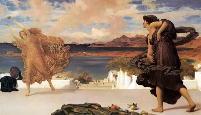 Griechische Maedchen spielen mit einem Ball von Frederic Leighton als Kunstdruck auf Leinwand