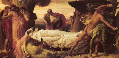 Herkules ringt mit dem Tod um den Körper von Alcestis von Frederic Leighton als Kunstdruck auf Leinwand