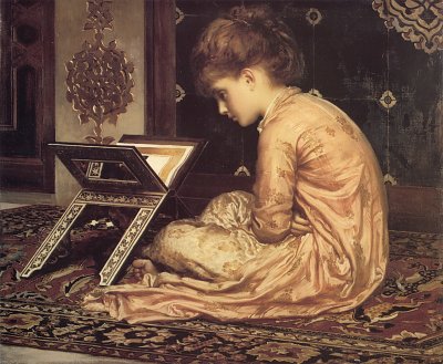 Lernen am Schreitisch von Frederic Leighton als Kunstdruck auf Leinwand