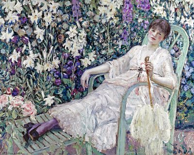 Frau auf Liege von Frederick Carl Frieseke als Kunstdruck auf Leinwand