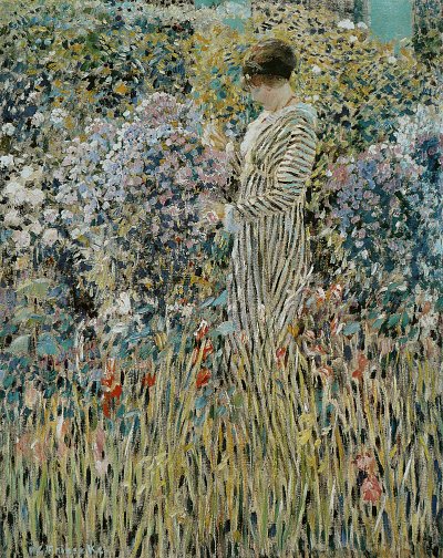Mädchen im Garten von Frederick Carl Frieseke als Kunstdruck auf Leinwand