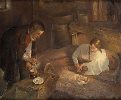 Heilige Nacht von Fritz von Uhde als Kunstdruck auf Leinwand
