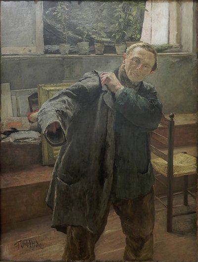 Mann Rock anziehend von Fritz von Uhde als Kunstdruck auf Leinwand