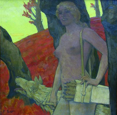 Diana in herbstlicher Landschaft von Fritz Erler als Kunstdruck auf Leinwand